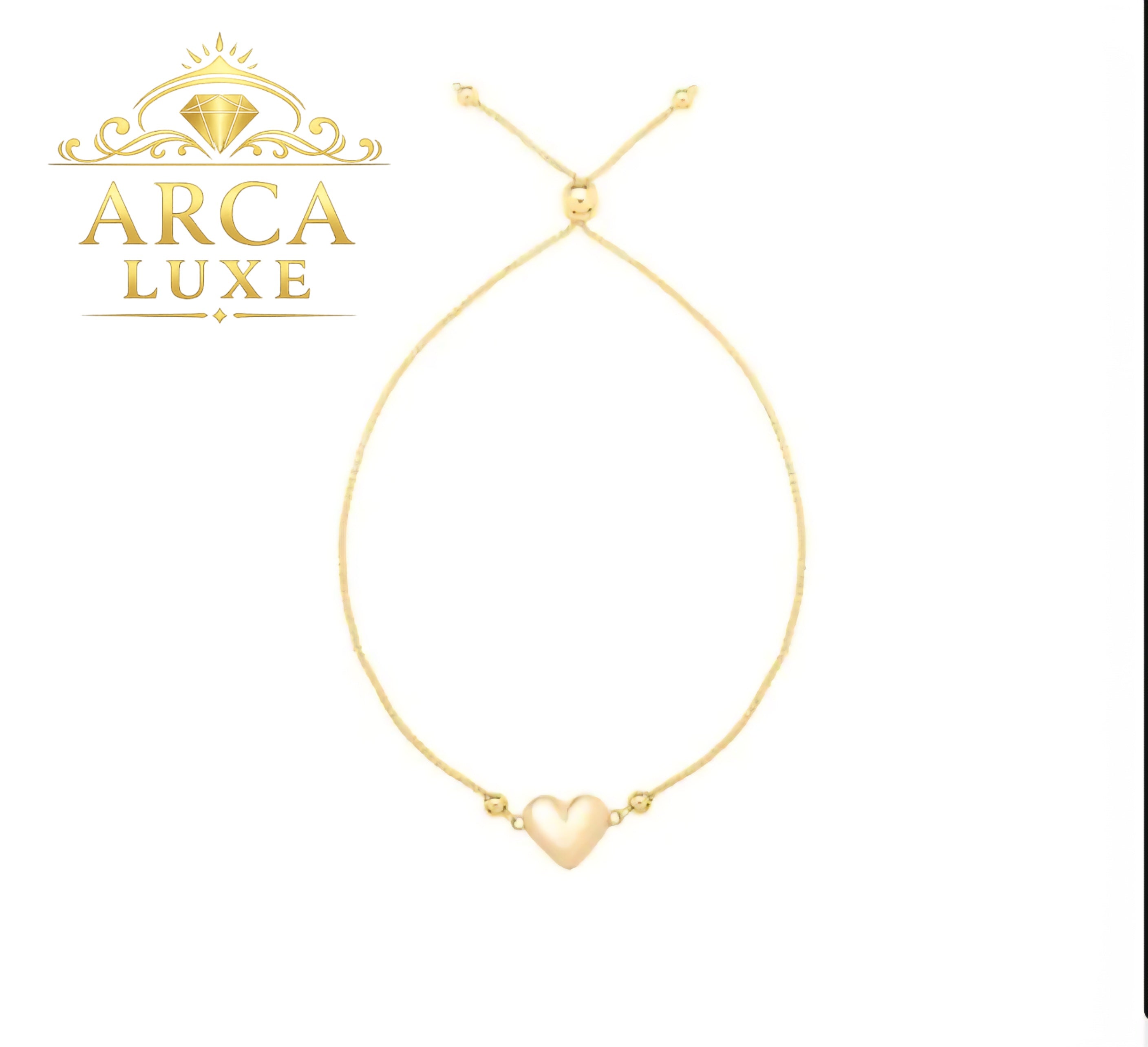 14K Solid Gold Adjustable Heart Bolo Bracelet – 9” | 1.9g