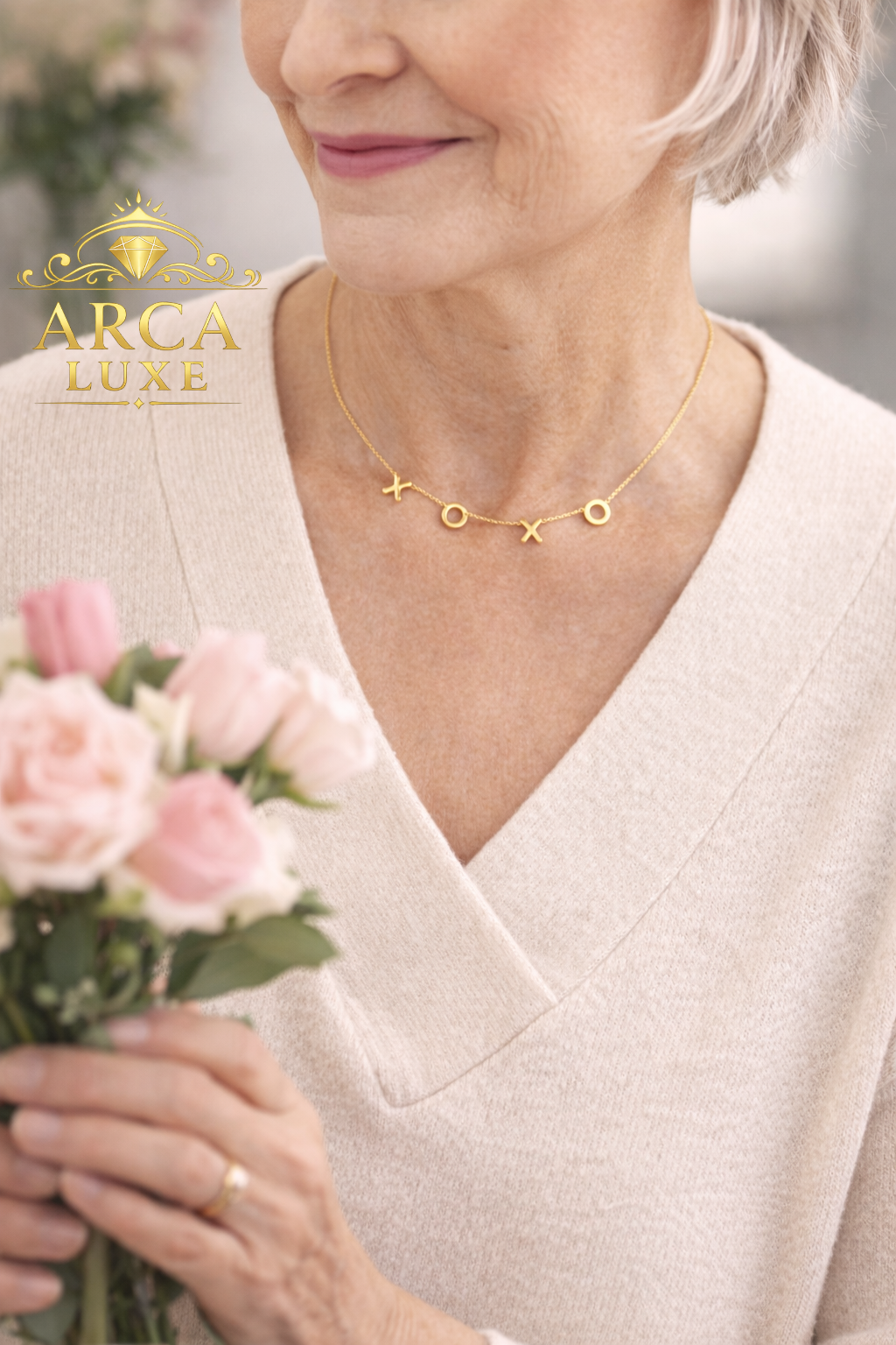 14K Solid Gold XOXO Necklace – Elegant Love Design 18"