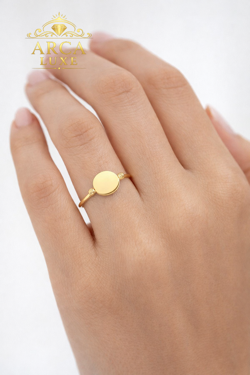14K Solid Gold Polished Disc Ring – Minimalist Gold Statement Ring Size 7"