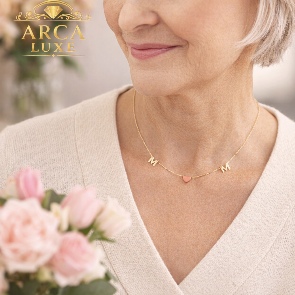 14K Solid Gold MOM Heart Necklace – Two Tone Yellow & Rose Gold 18"