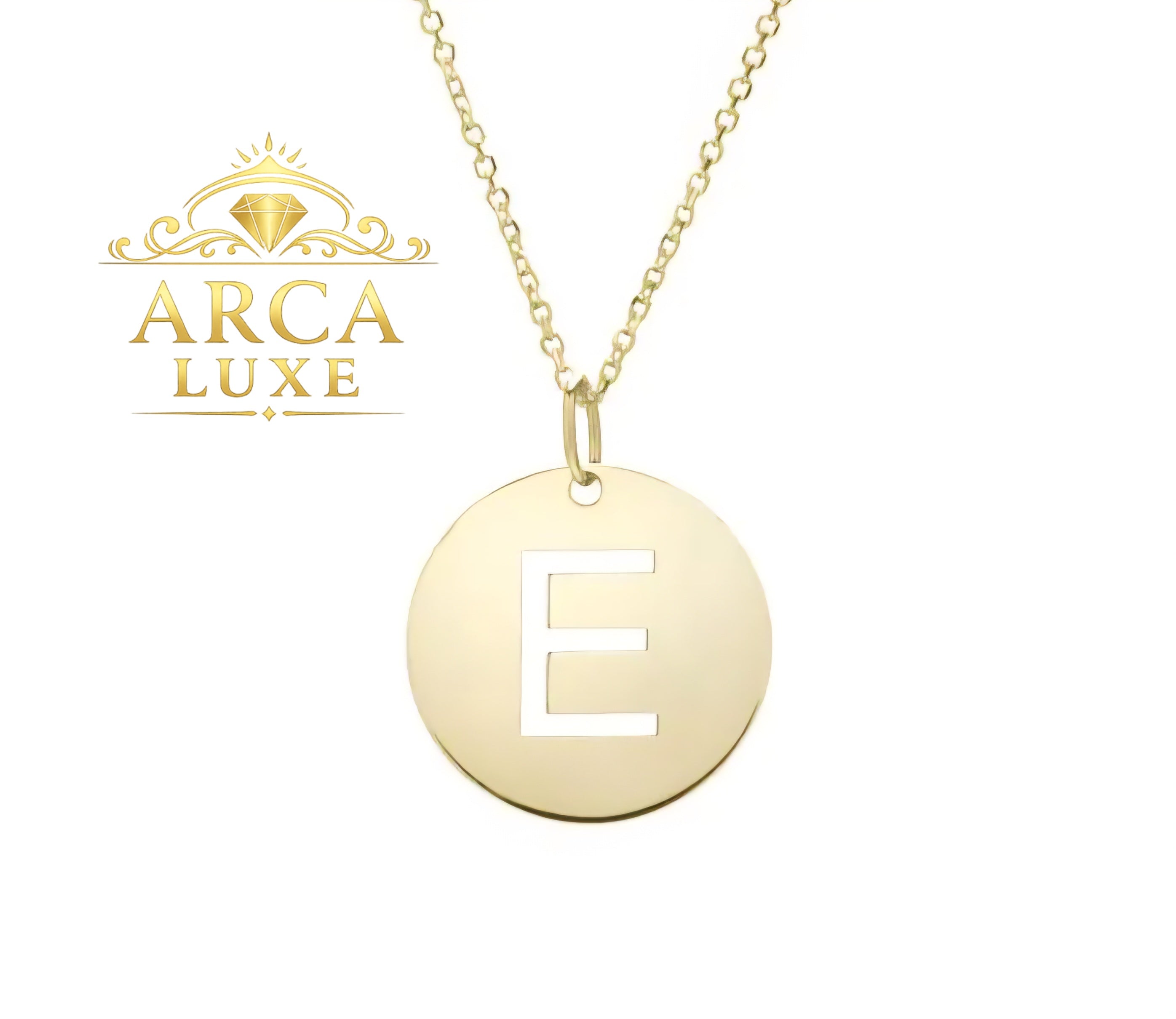 14K Solid Gold Initial Letter Disc Necklace 18" | A–Z Minimalist Pendant | Real Gold Jewelry