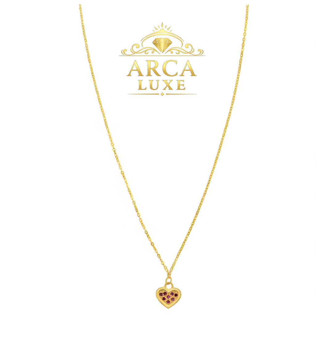 14K Solid Gold Ruby Heart Necklace – Elegant Minimal Pendant