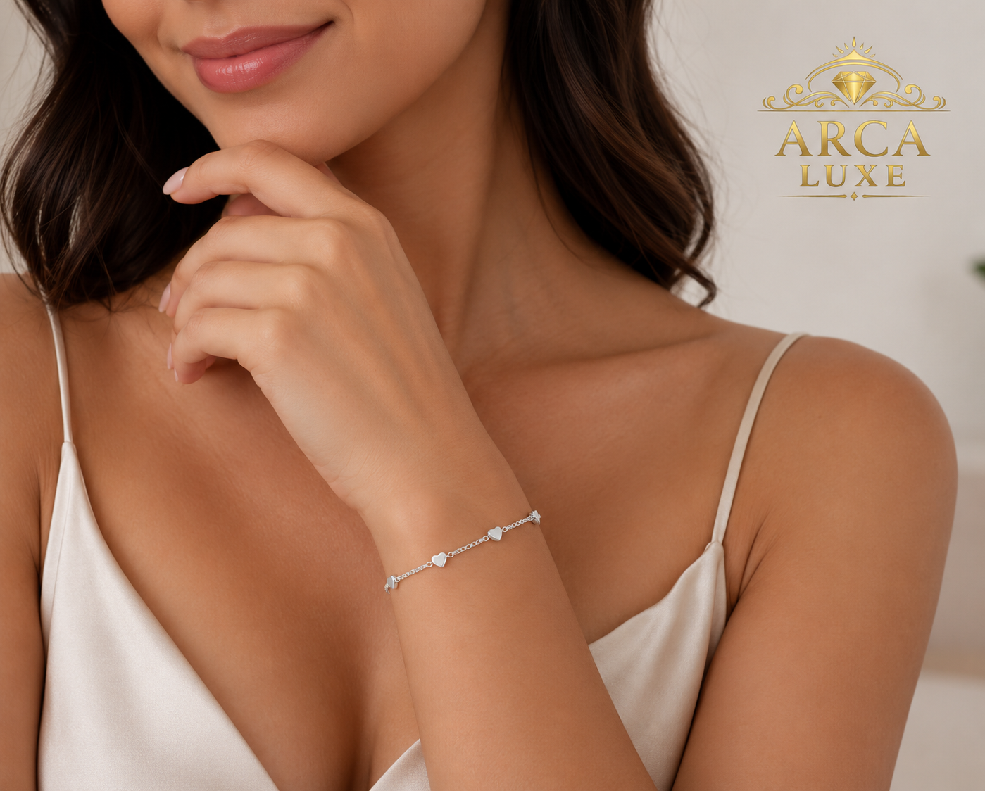 14K Solid Gold Heart Station Link Chain Bracelet
