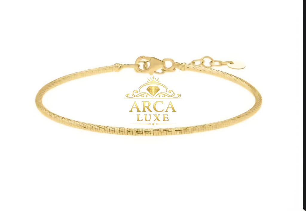 14K Solid Gold Diamond Cut Stack Bracelet 7"