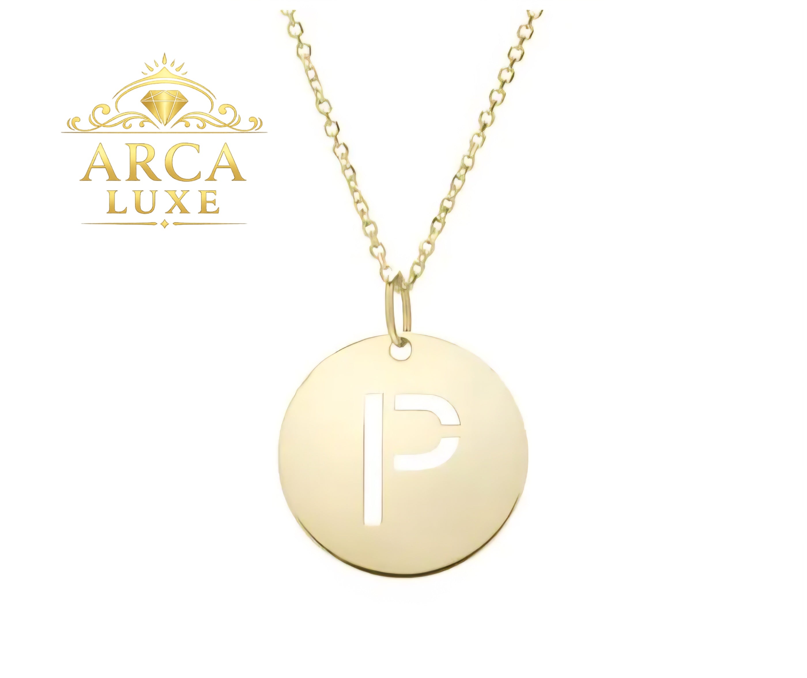 14K Solid Gold Initial Letter Disc Necklace 18" | A–Z Minimalist Pendant | Real Gold Jewelry