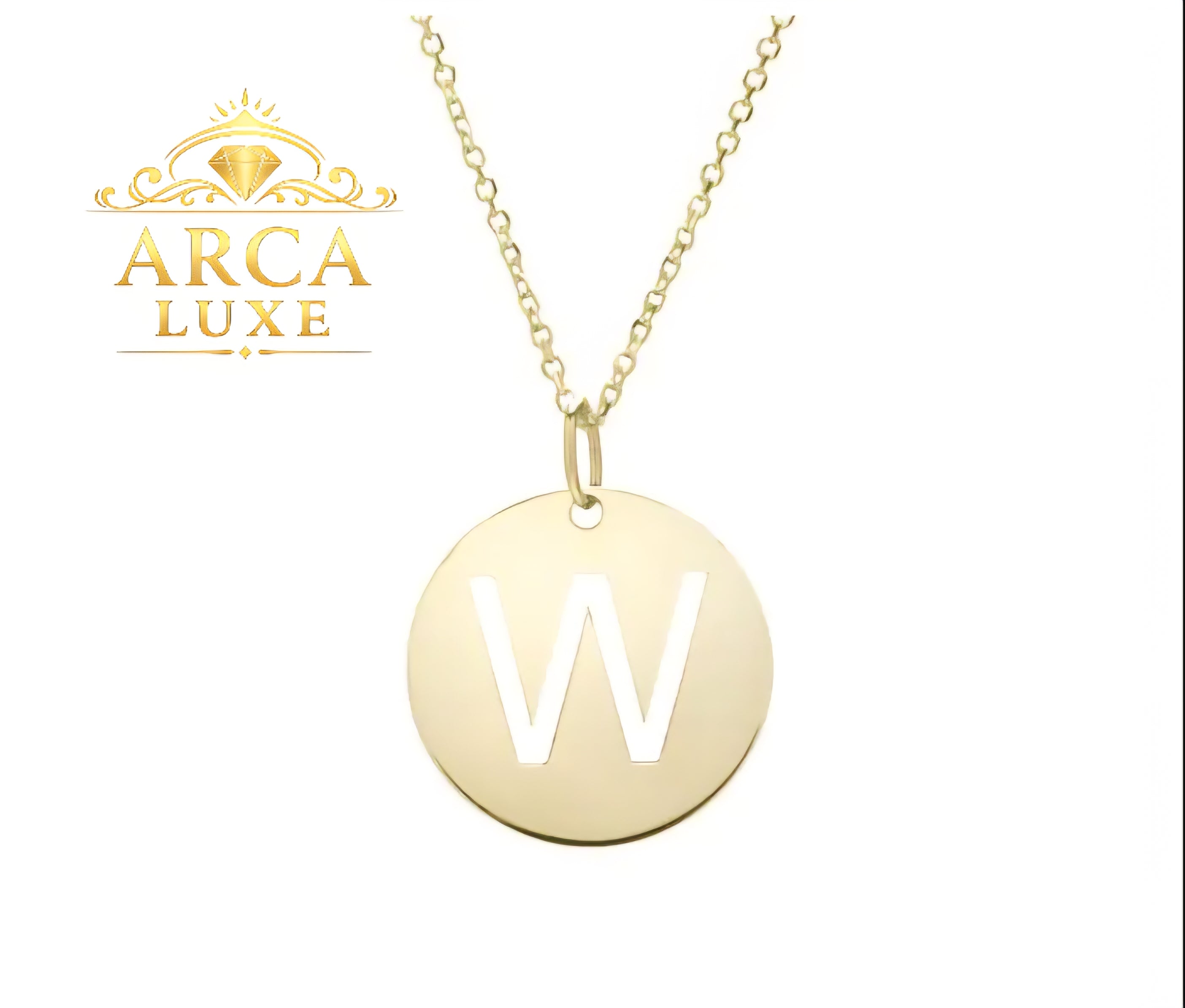 14K Solid Gold Initial Letter Disc Necklace 18" | A–Z Minimalist Pendant | Real Gold Jewelry