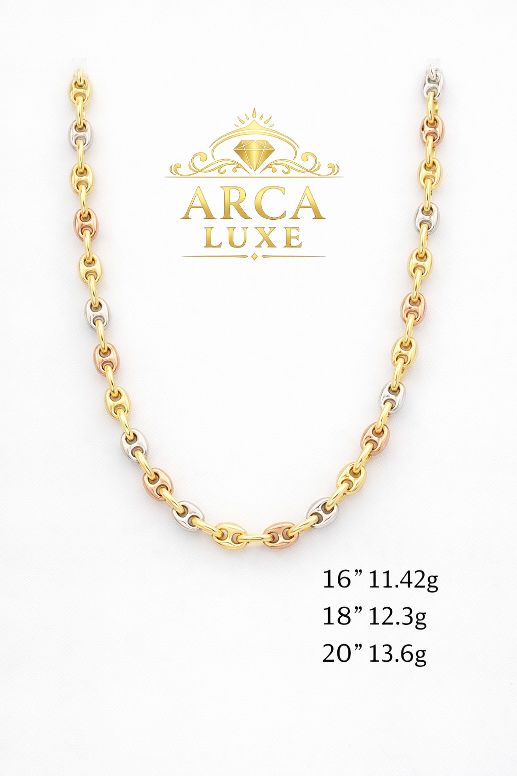 14K Gold Puffed Mariner Link Chain (Tri-Color & Yellow Gold)