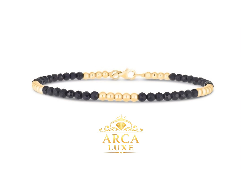 14K Solid Gold Pallina Bead Gemstone Bracelet 7"