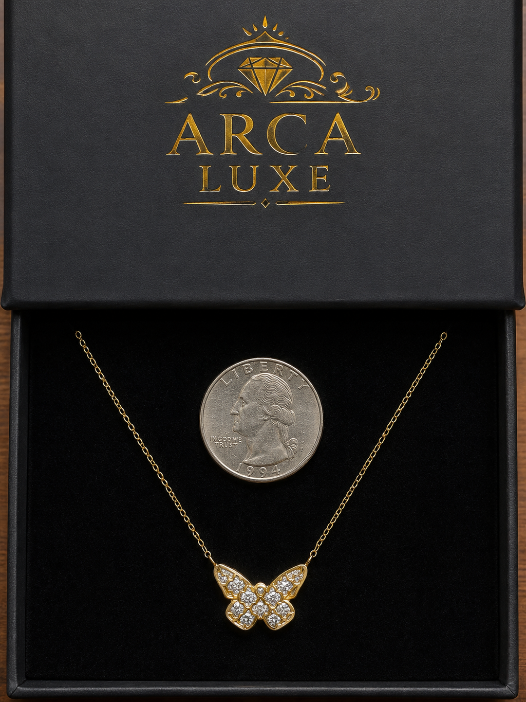 14K Gold Butterfly Necklace – 18" Diamond Cut | ARCA LUXE