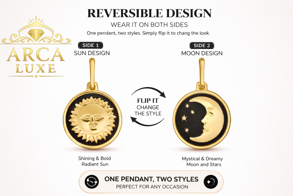 14K Reversible Sun & Moon Medallion Pendant – Solid Gold Two-Sided Design
