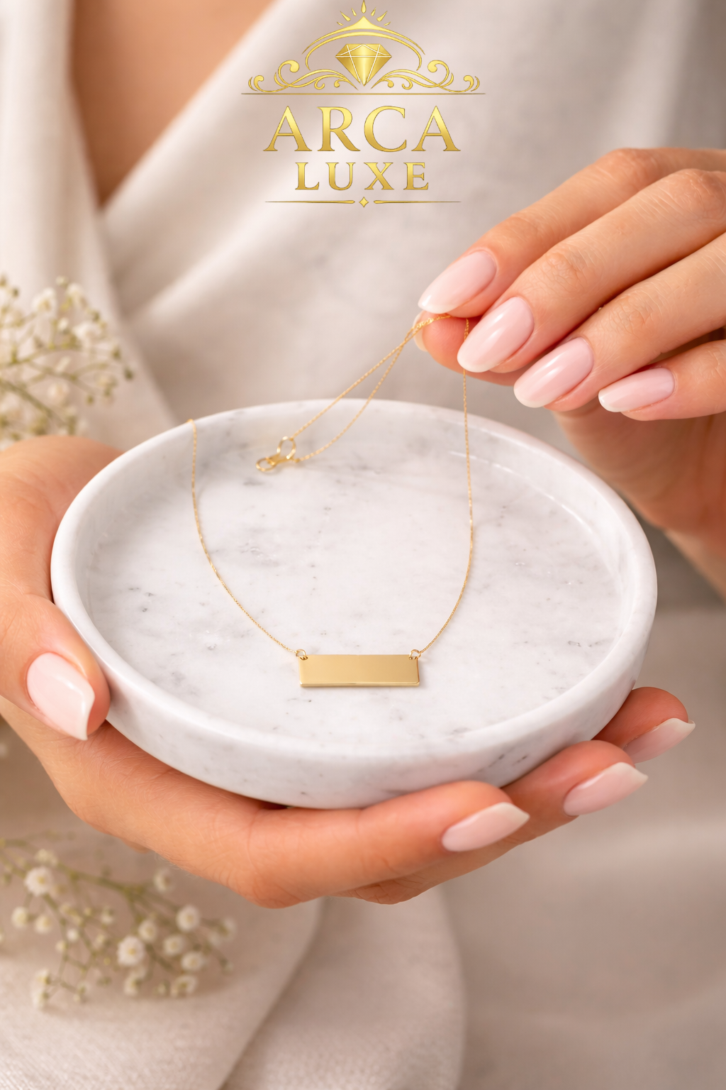 14K Solid Gold Mirror Rectangle Bar Necklace – Minimalist Luxury Pendant 18"