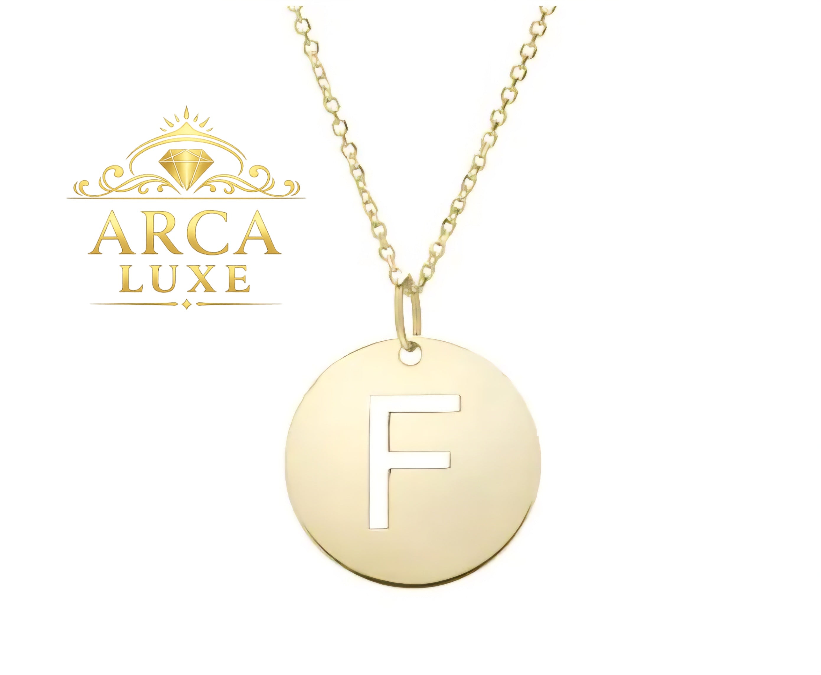 14K Solid Gold Initial Letter Disc Necklace 18" | A–Z Minimalist Pendant | Real Gold Jewelry