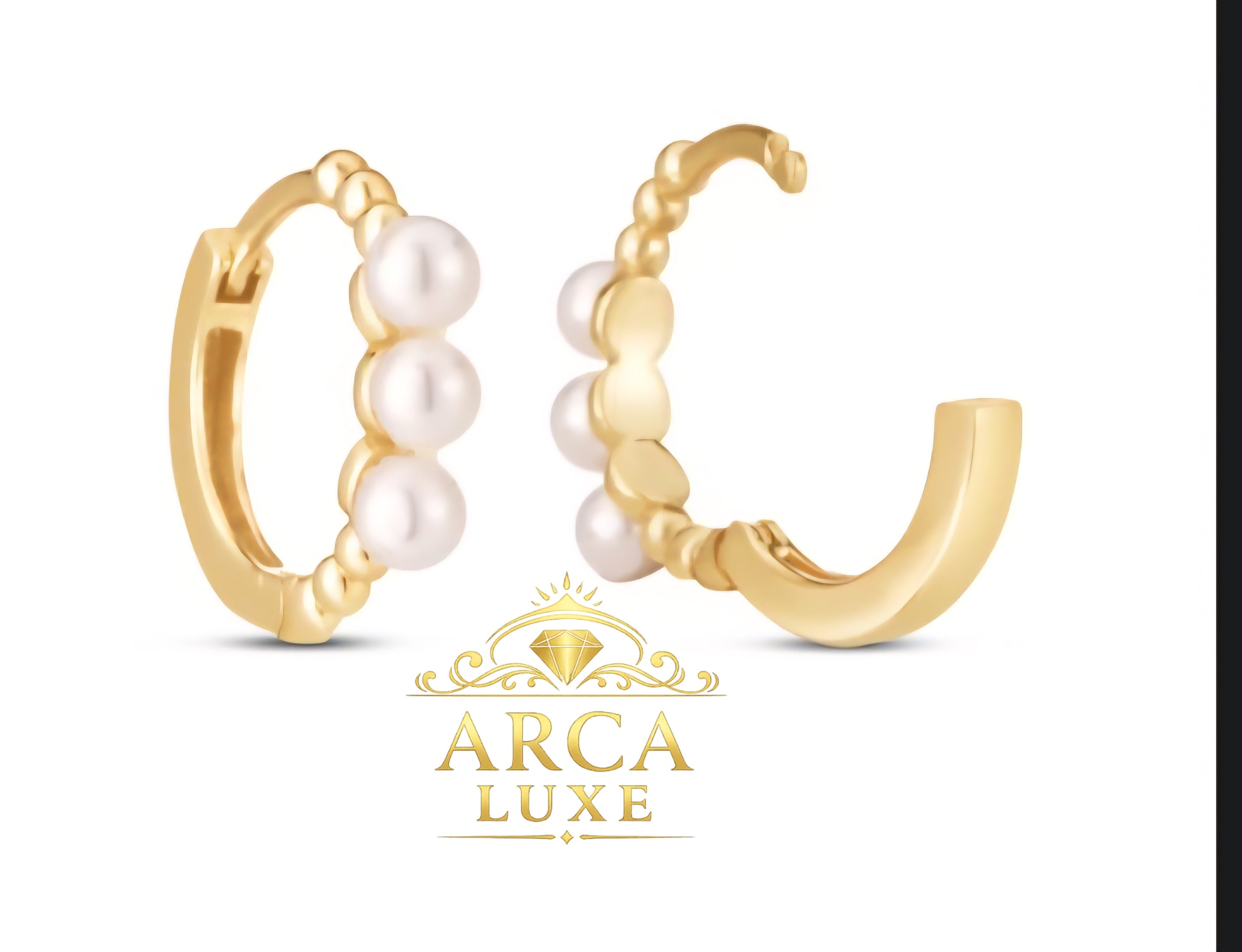 14K Solid Gold Pearl Huggie Earrings (3mm) – Elegant Minimalist Luxury