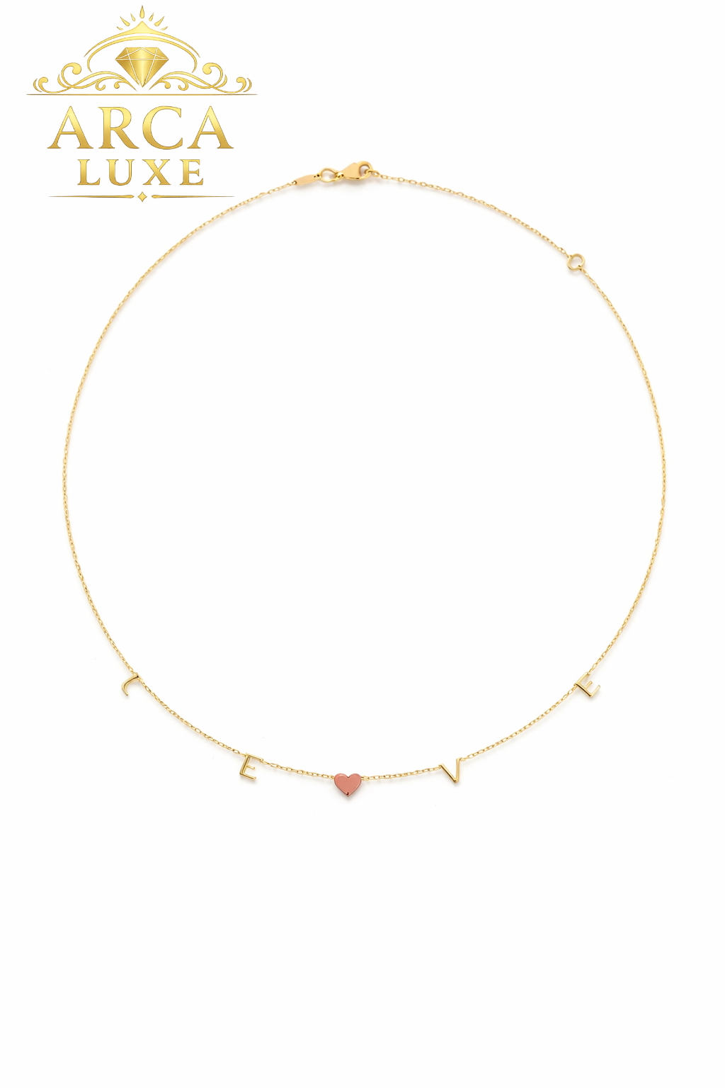 14K Solid Gold LOVE Necklace – Two Tone Yellow & Rose Gold Heart 18"