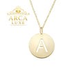 14K Solid Gold Initial Letter Disc Necklace 18" | A–Z Minimalist Pendant | Real Gold Jewelry