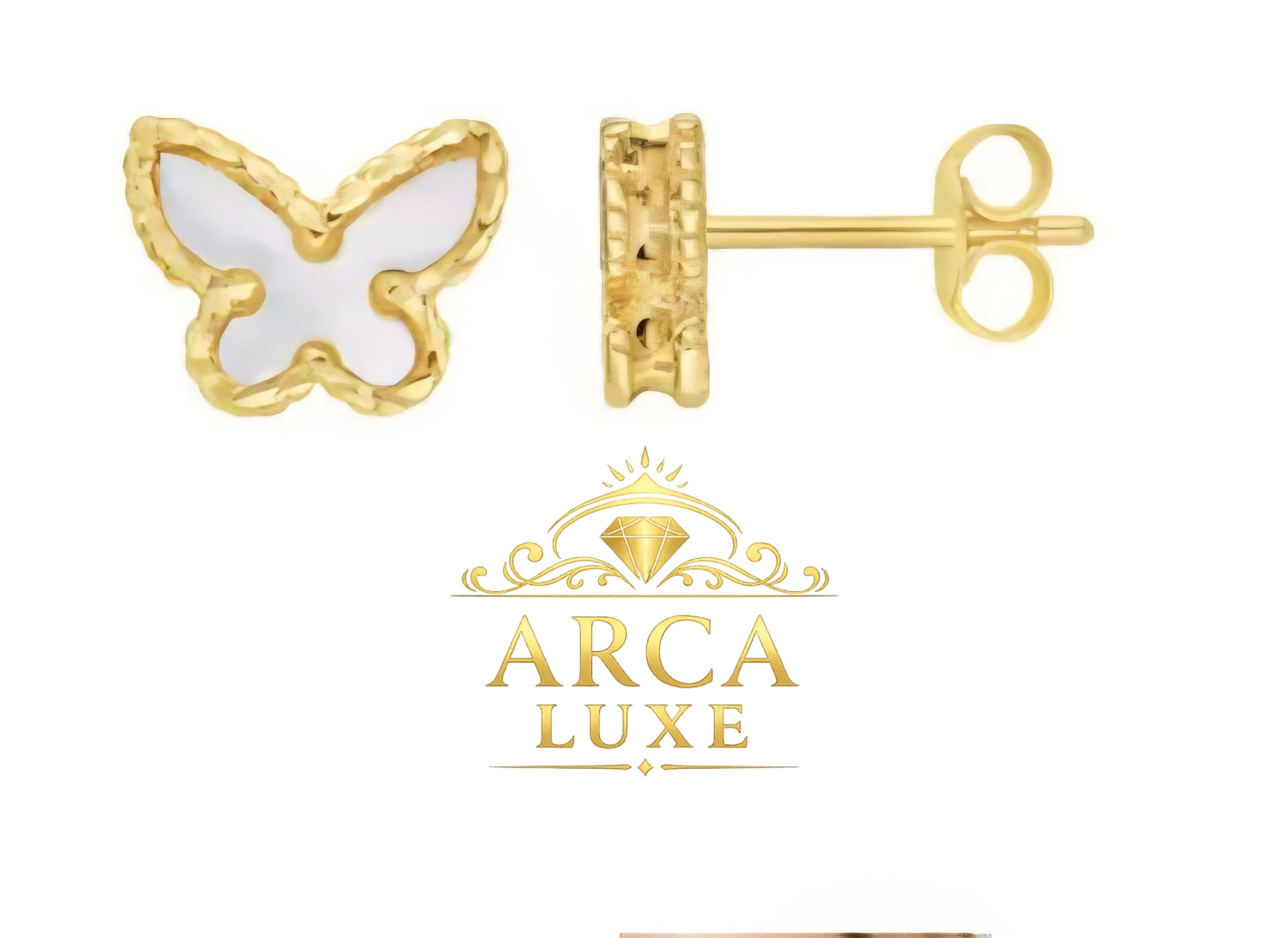 14K Solid Gold Butterfly Stud Earrings – MOP, Turquoise & Malachite
