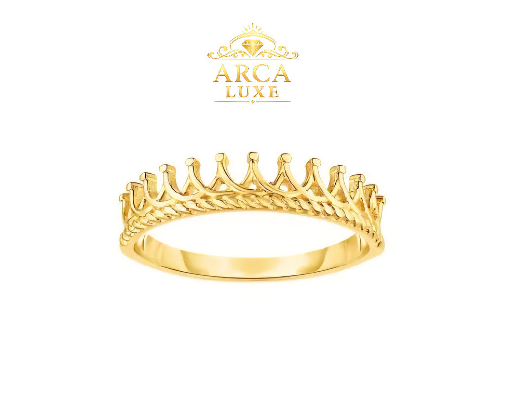 14K Solid Gold Crown Ring – Elegant Royal Design Size 7"