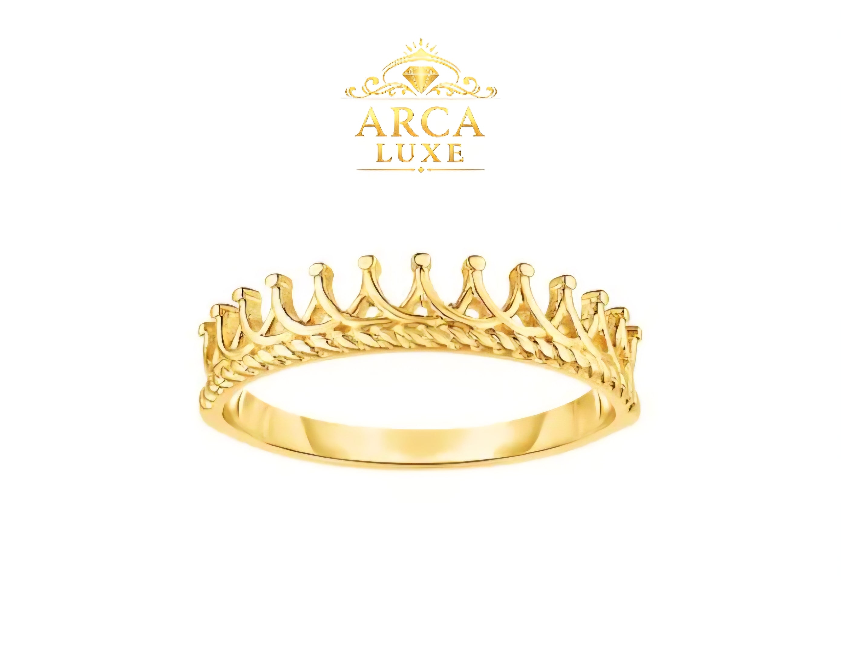 14K Solid Gold Crown Ring – Elegant Royal Design Size 7"
