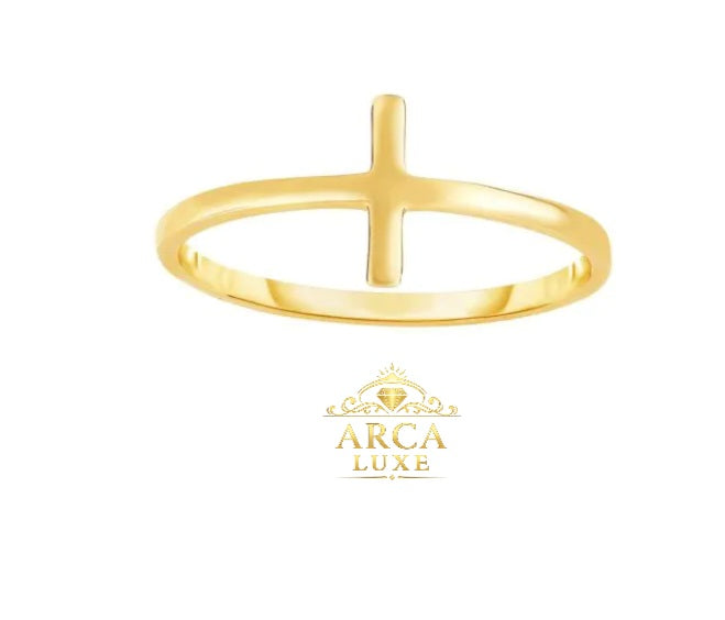14K Solid Gold Side Cross Ring – Minimalist Faith Ring size 7"