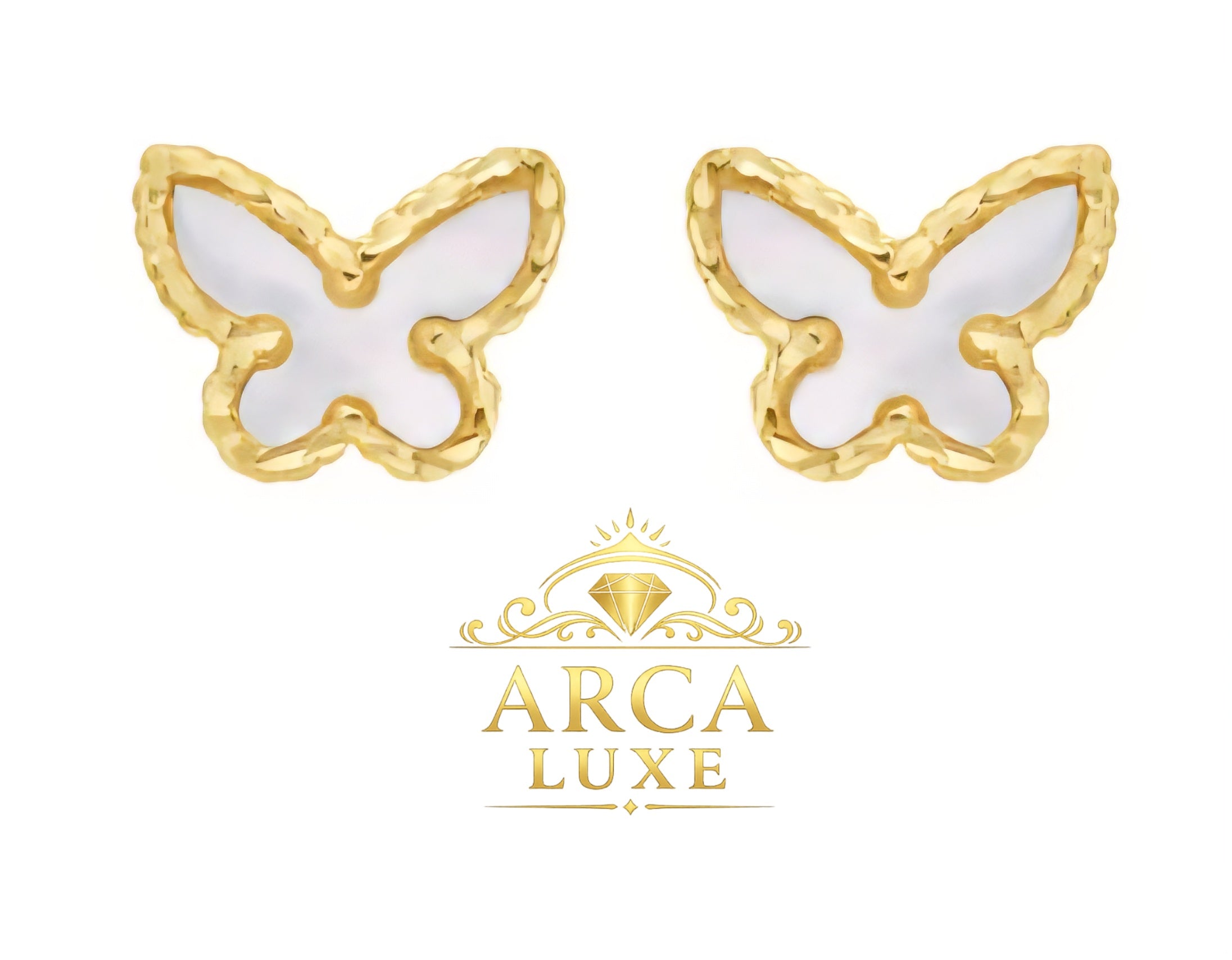 14K Solid Gold Butterfly Stud Earrings – MOP, Turquoise & Malachite