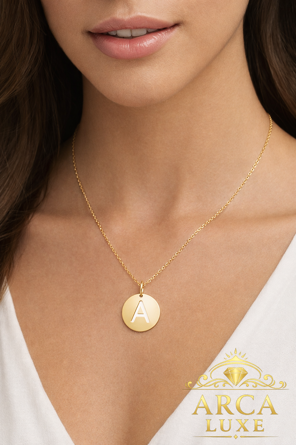 14K Solid Gold Initial Letter Disc Necklace 18" | A–Z Minimalist Pendant | Real Gold Jewelry