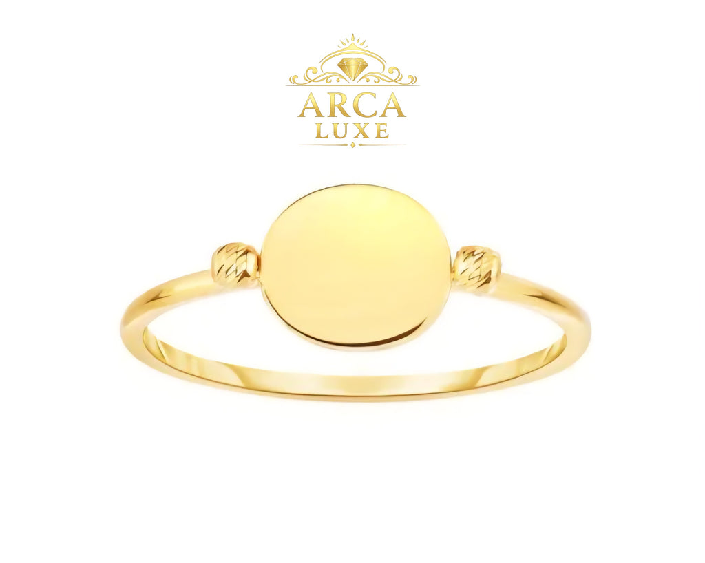 14K Solid Gold Polished Disc Ring – Minimalist Gold Statement Ring Size 7"