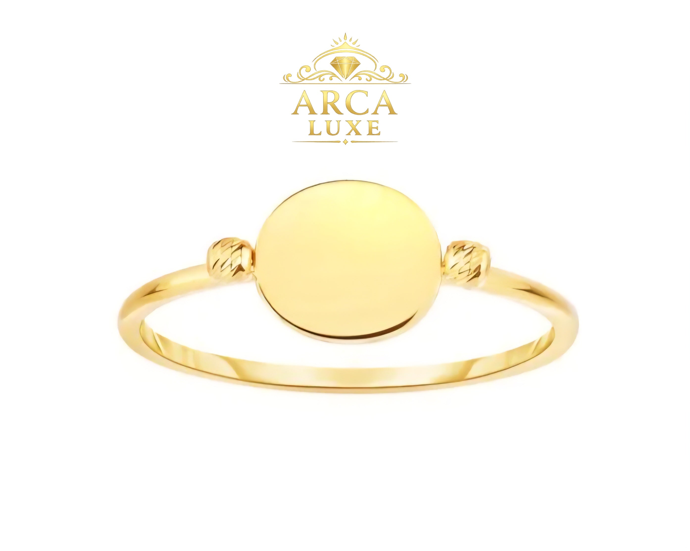 14K Solid Gold Polished Disc Ring – Minimalist Gold Statement Ring Size 7"