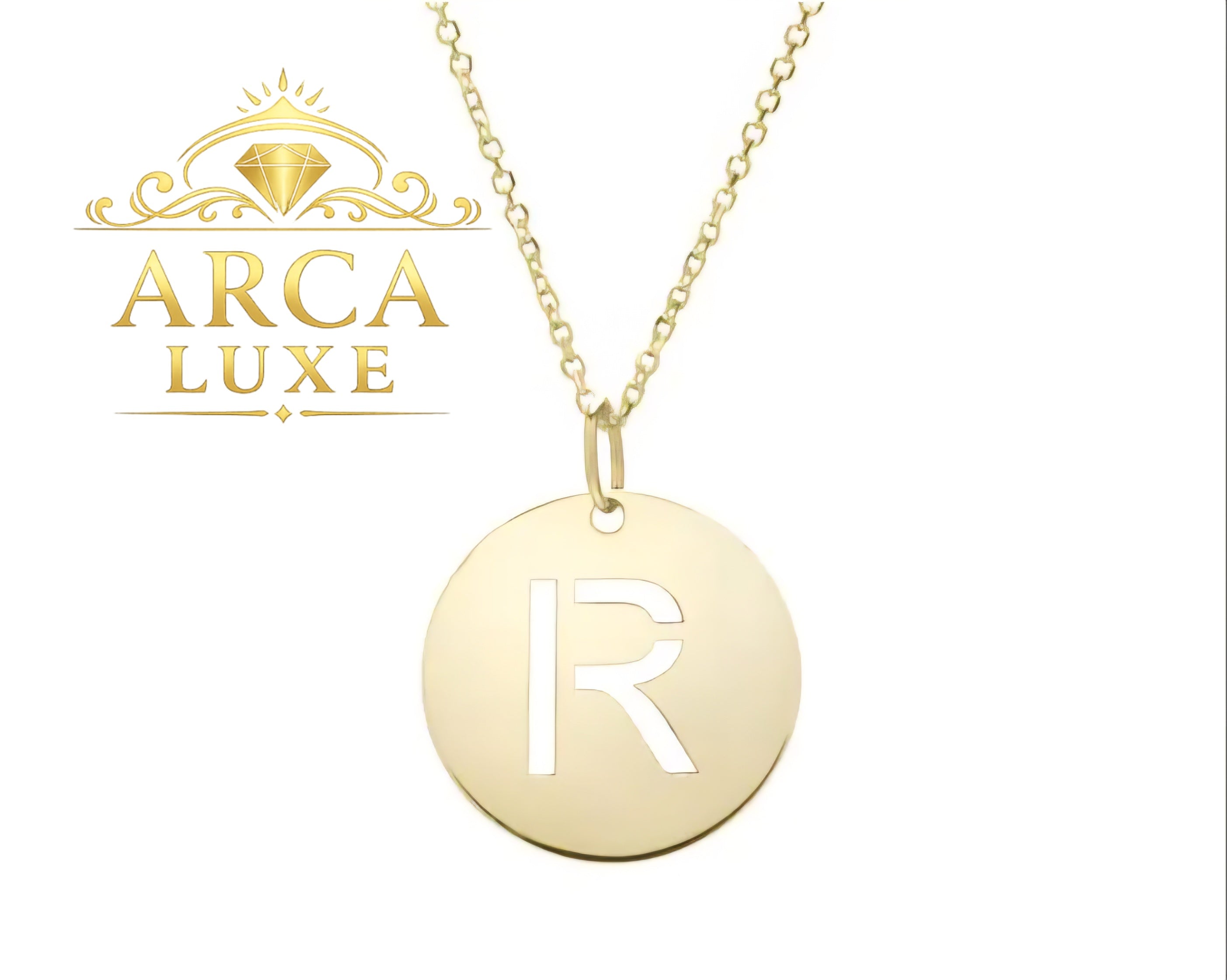 14K Solid Gold Initial Letter Disc Necklace 18" | A–Z Minimalist Pendant | Real Gold Jewelry