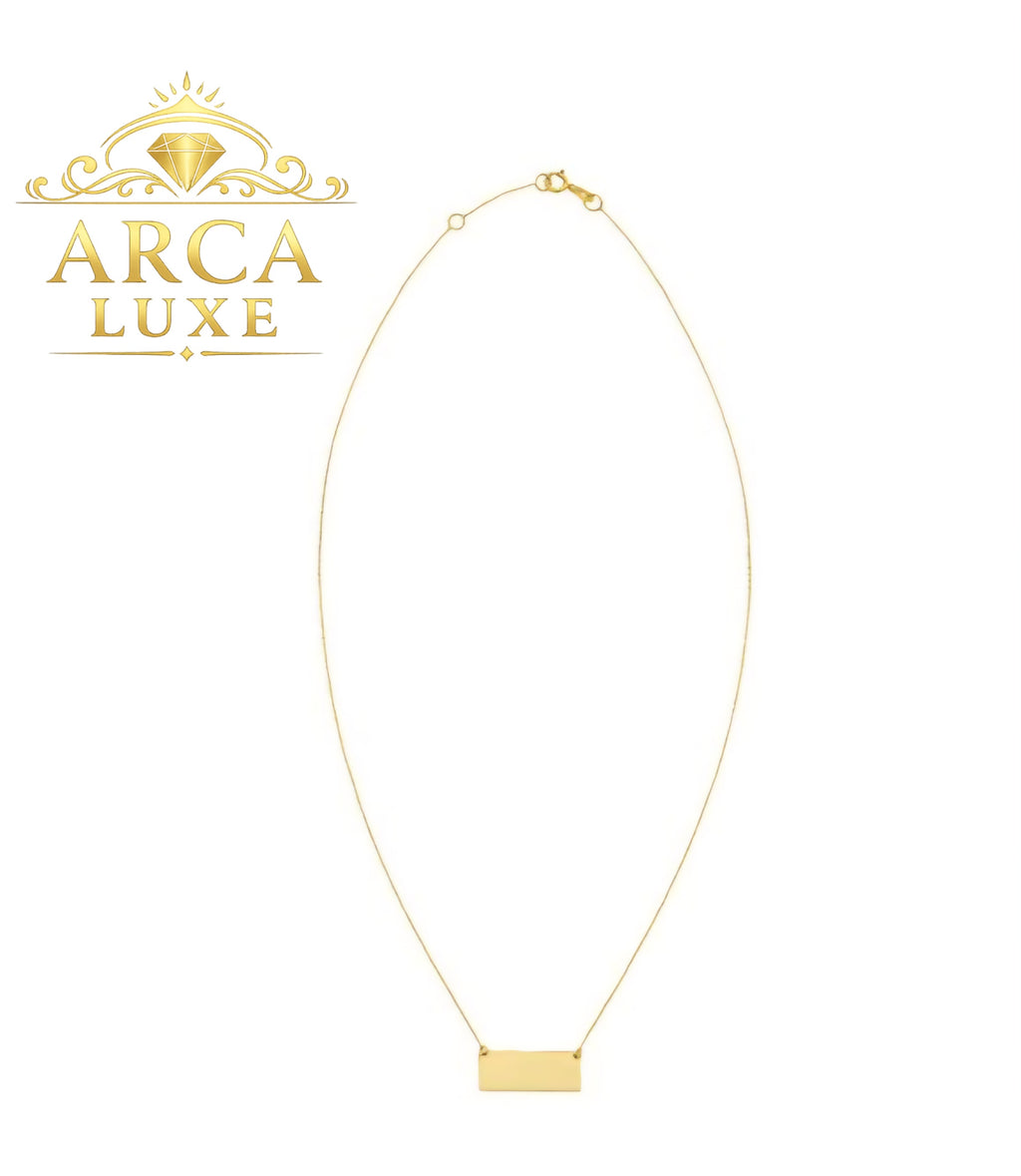 14K Solid Gold Mirror Rectangle Bar Necklace – Minimalist Luxury Pendant 18"