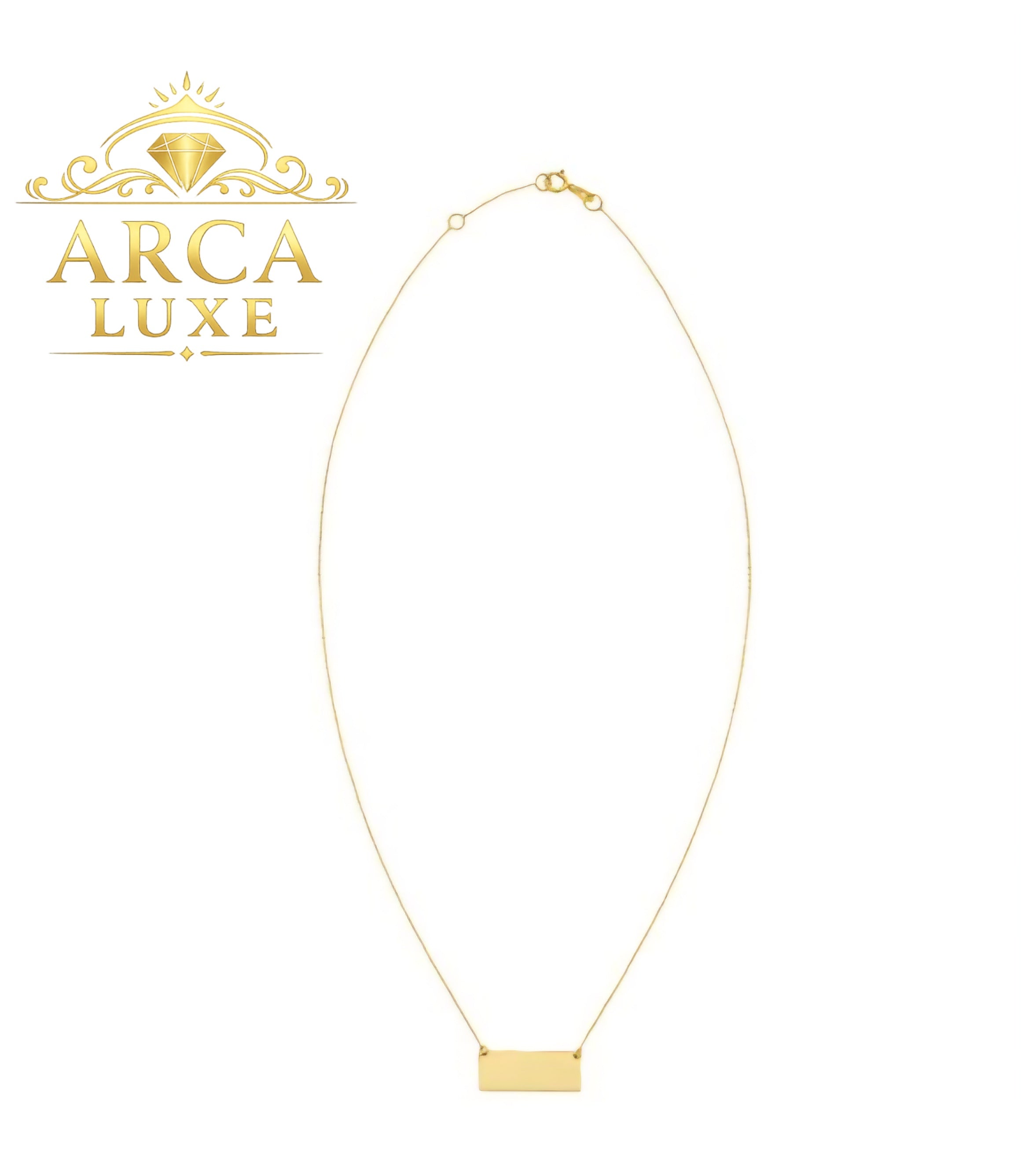 14K Solid Gold Mirror Rectangle Bar Necklace – Minimalist Luxury Pendant 18"