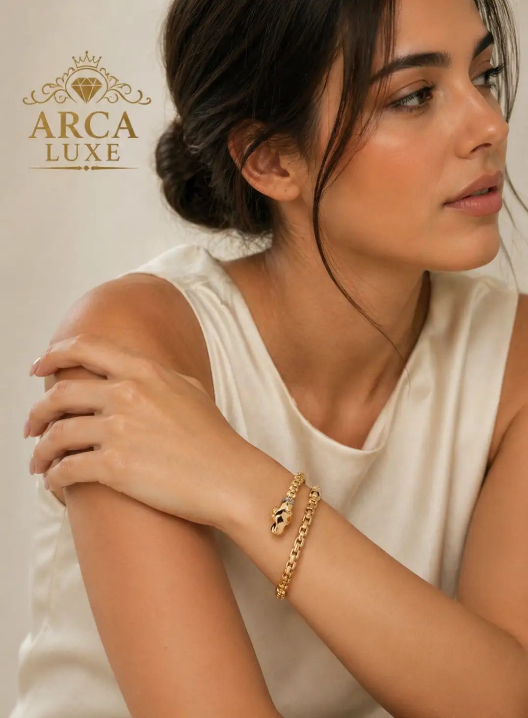 14K Solid Gold Diamond Venetian Panther Bypass Bangle