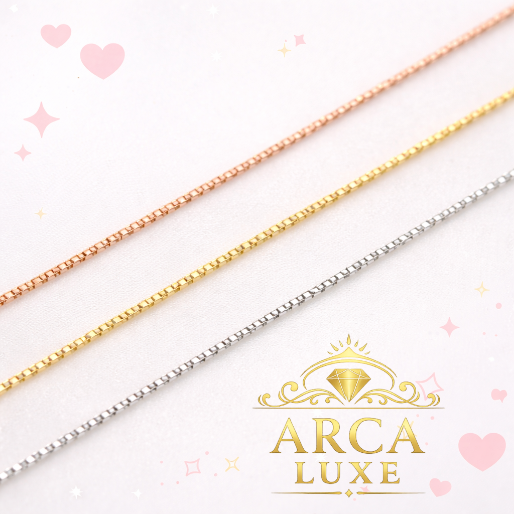 Arca Luxe 14K Solid Yellow Gold Classic Box Chain – 0.60mm Children's Necklace