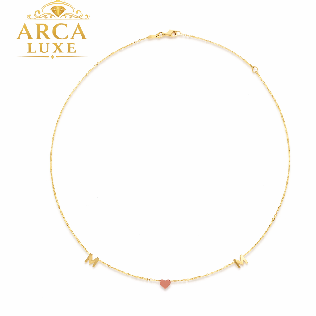 14K Solid Gold MOM Heart Necklace – Two Tone Yellow & Rose Gold 18"