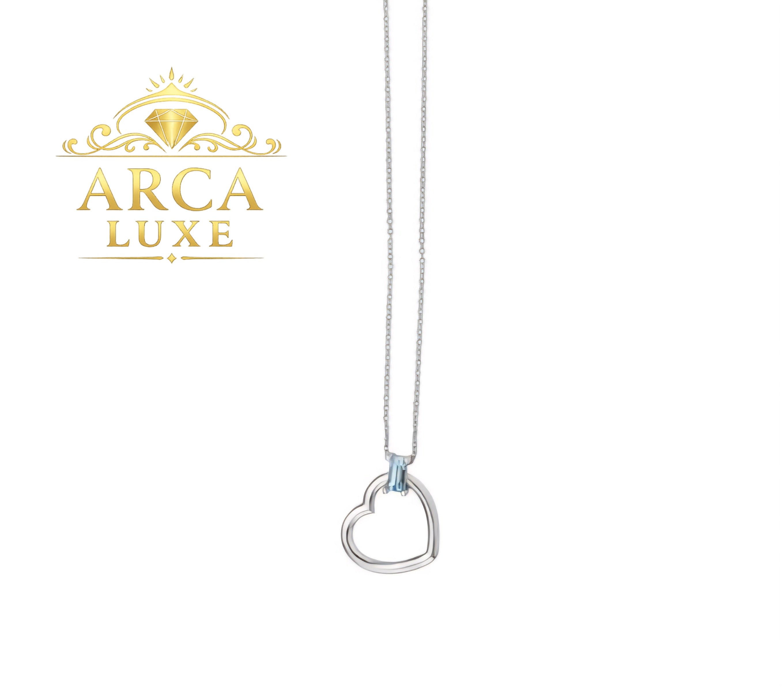 14K Baguette Gemstone Heart Necklace – White & Yellow Gold (18”)