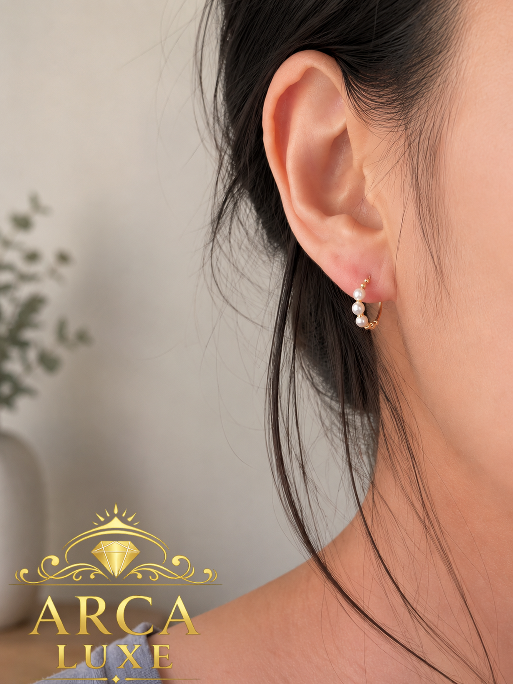 14K Solid Gold Pearl Huggie Earrings (3mm) – Elegant Minimalist Luxury