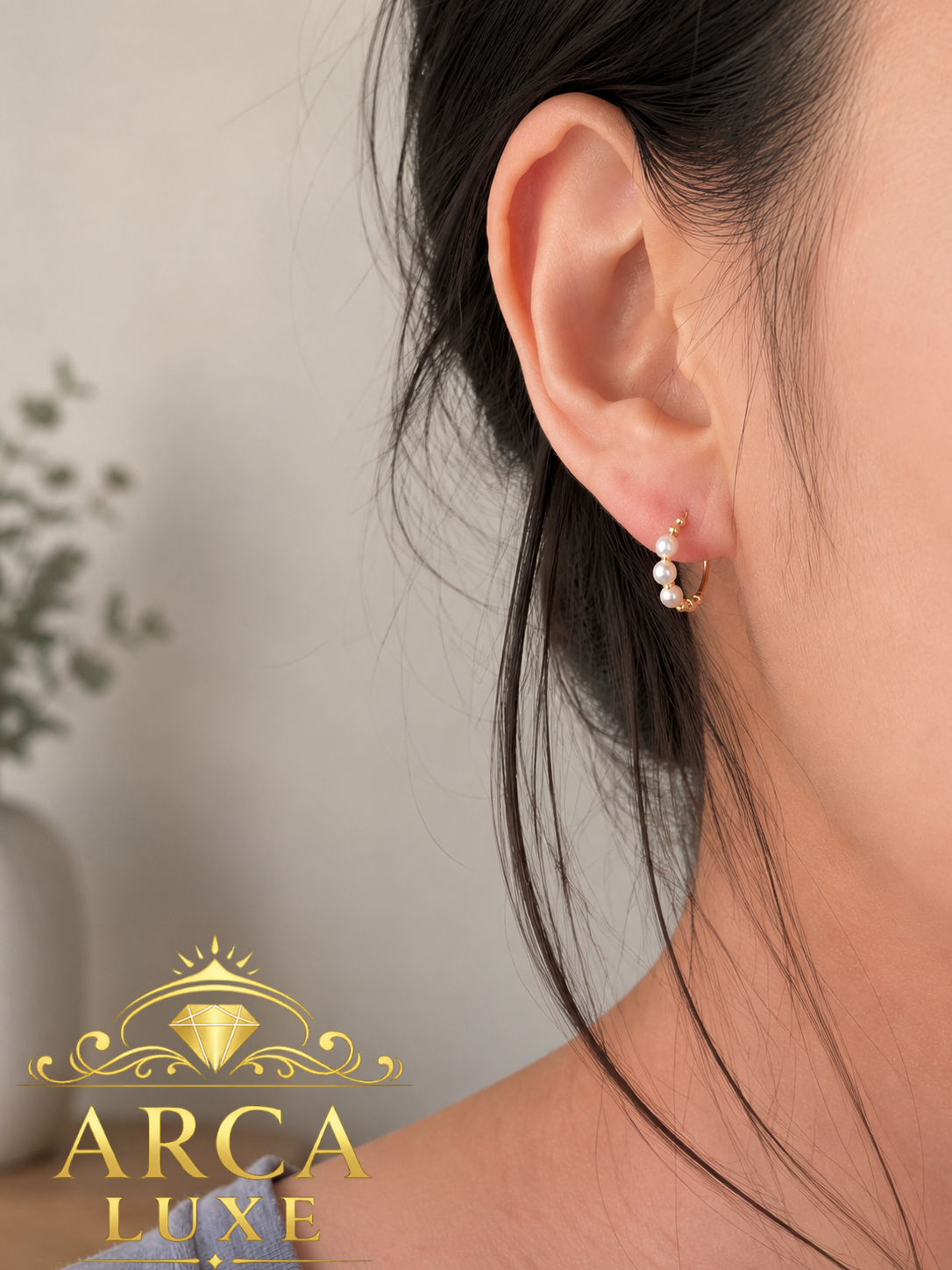 14K Solid Gold Pearl Huggie Earrings (3mm) – Elegant Minimalist Luxury