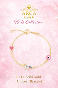 14K Solid Gold Enamel Unicorn Children's Bracelet 5.5"