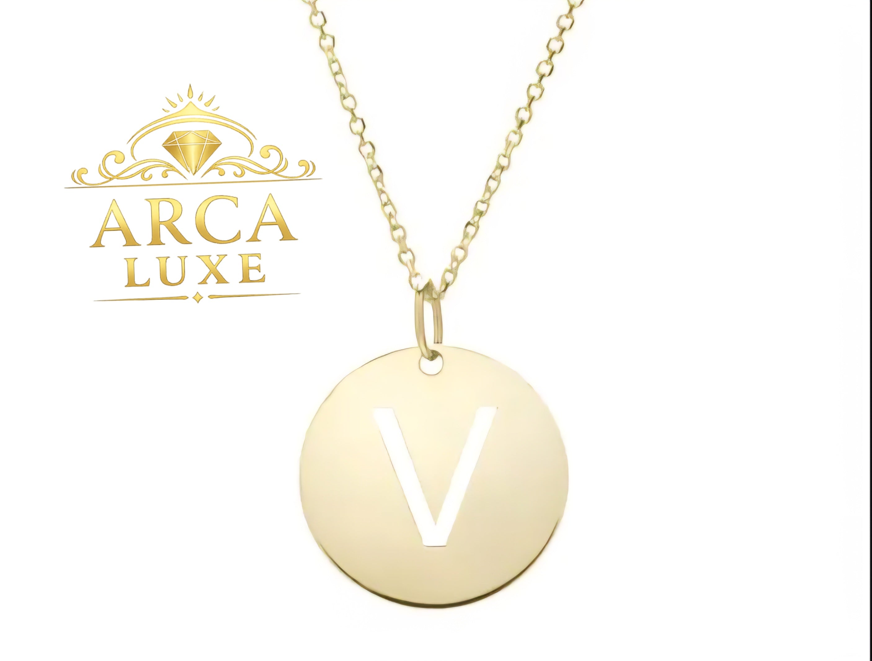 14K Solid Gold Initial Letter Disc Necklace 18" | A–Z Minimalist Pendant | Real Gold Jewelry