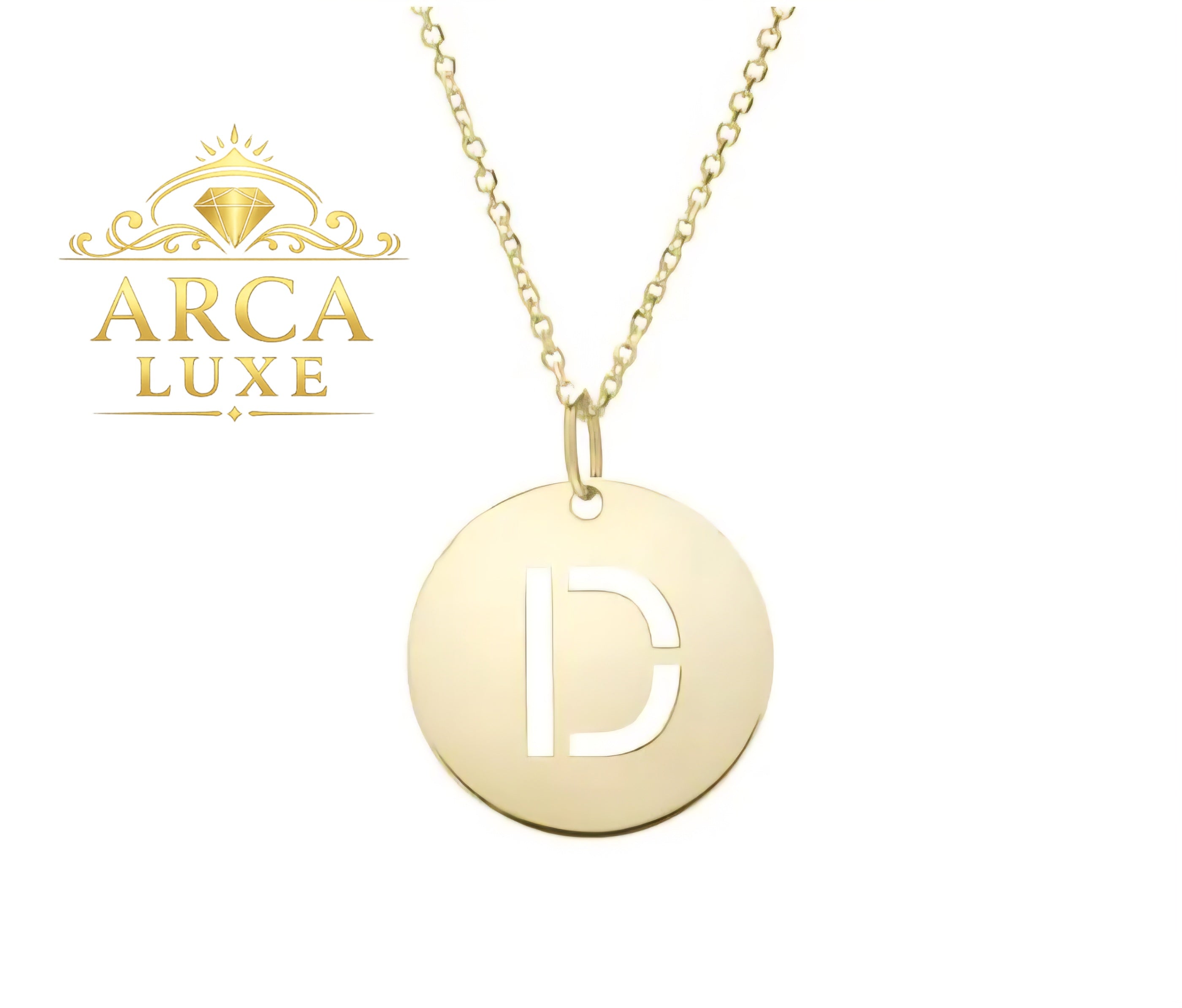 14K Solid Gold Initial Letter Disc Necklace 18" | A–Z Minimalist Pendant | Real Gold Jewelry