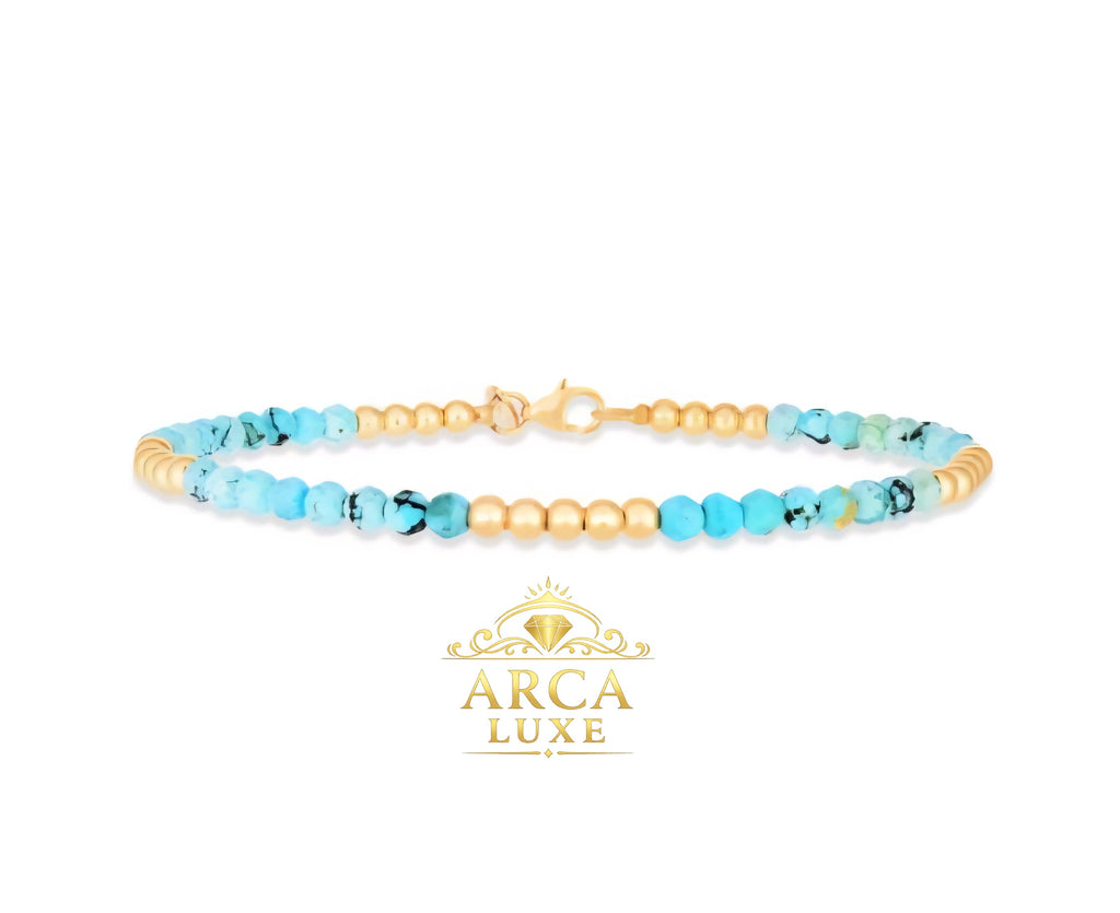 14K Solid Gold Pallina Bead Gemstone Bracelet 7"