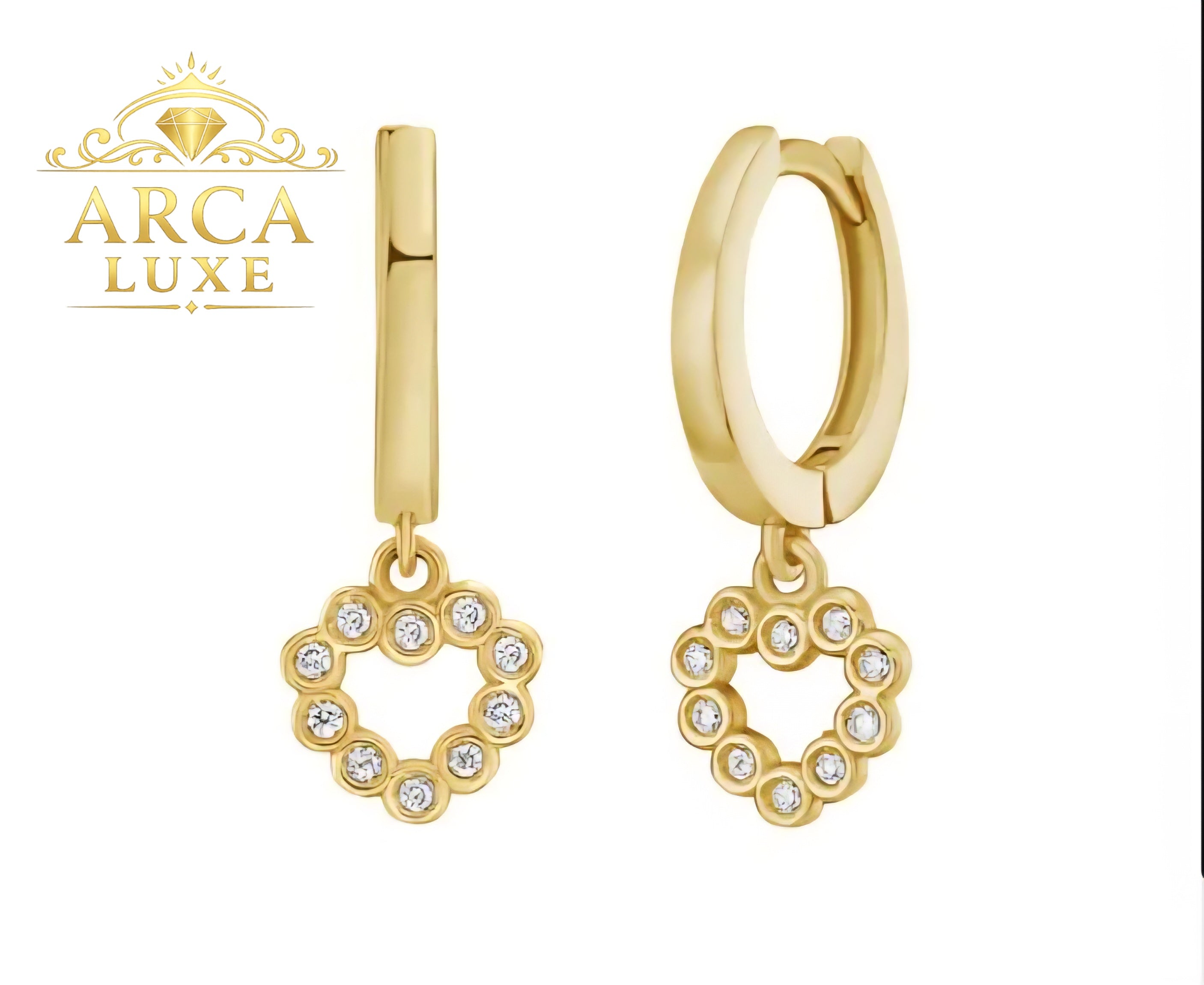 14K Solid Gold Petite Diamond Heart Earrings – Luxury Huggie Hoops