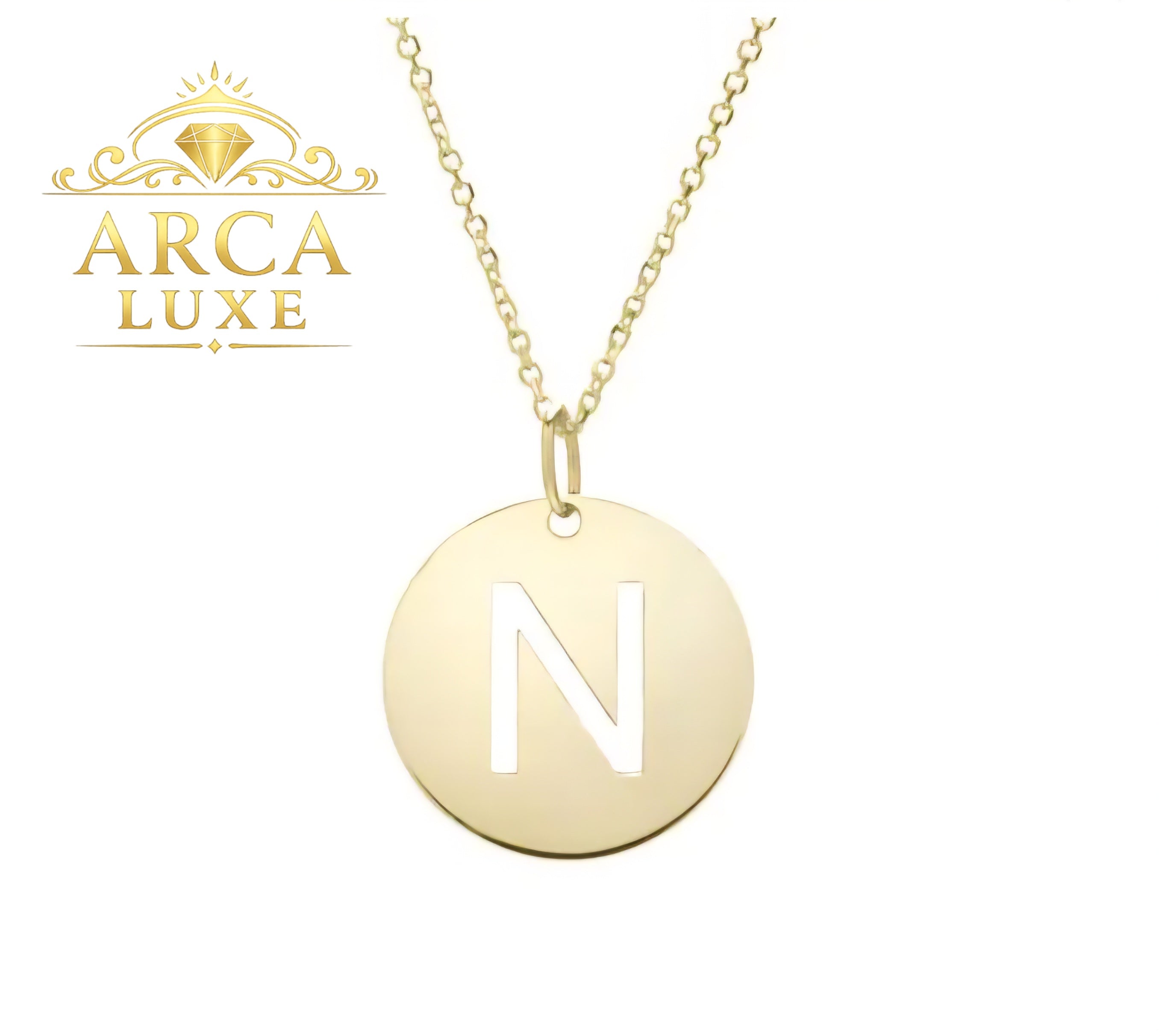14K Solid Gold Initial Letter Disc Necklace 18" | A–Z Minimalist Pendant | Real Gold Jewelry
