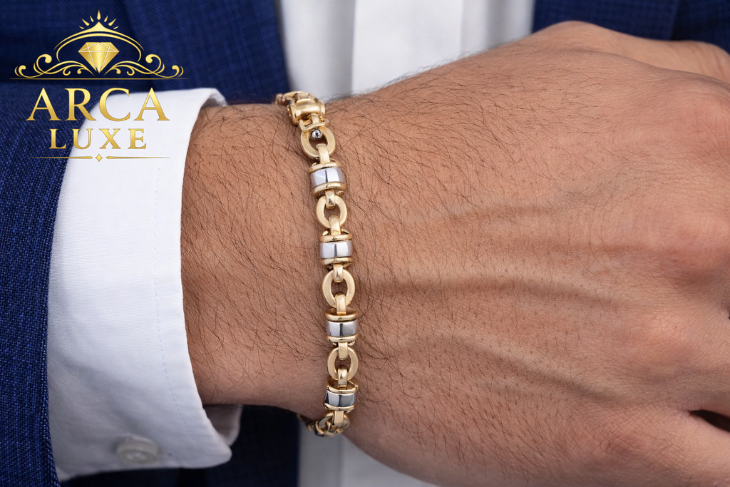14K Two-Tone Gold Rondel Heritage Link Bracelet 7.5"