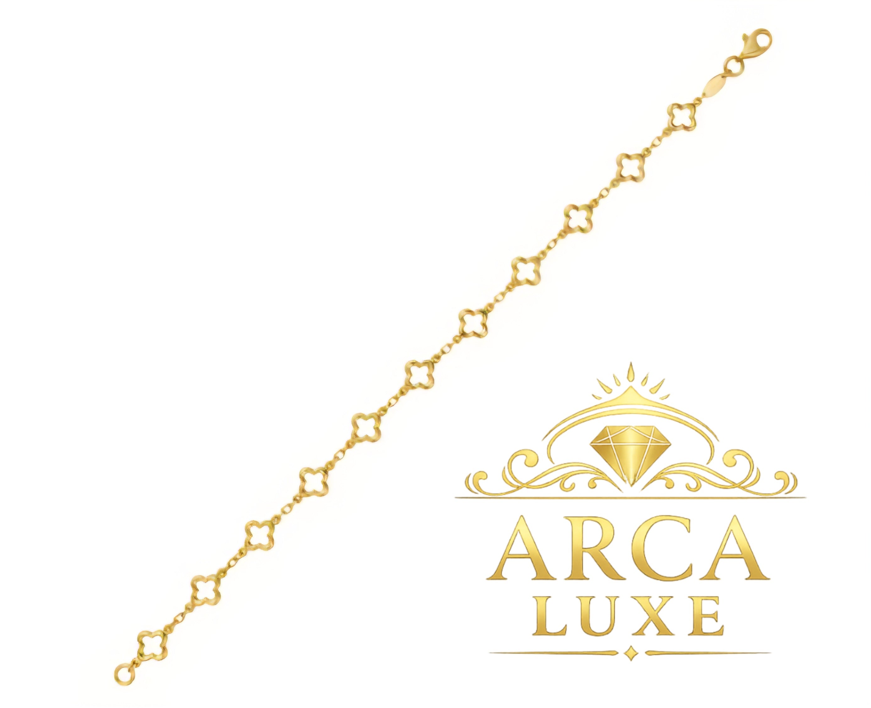 14K Solid Gold Clover Link Bracelet – Polished Yellow Gold Elegant Bracelet