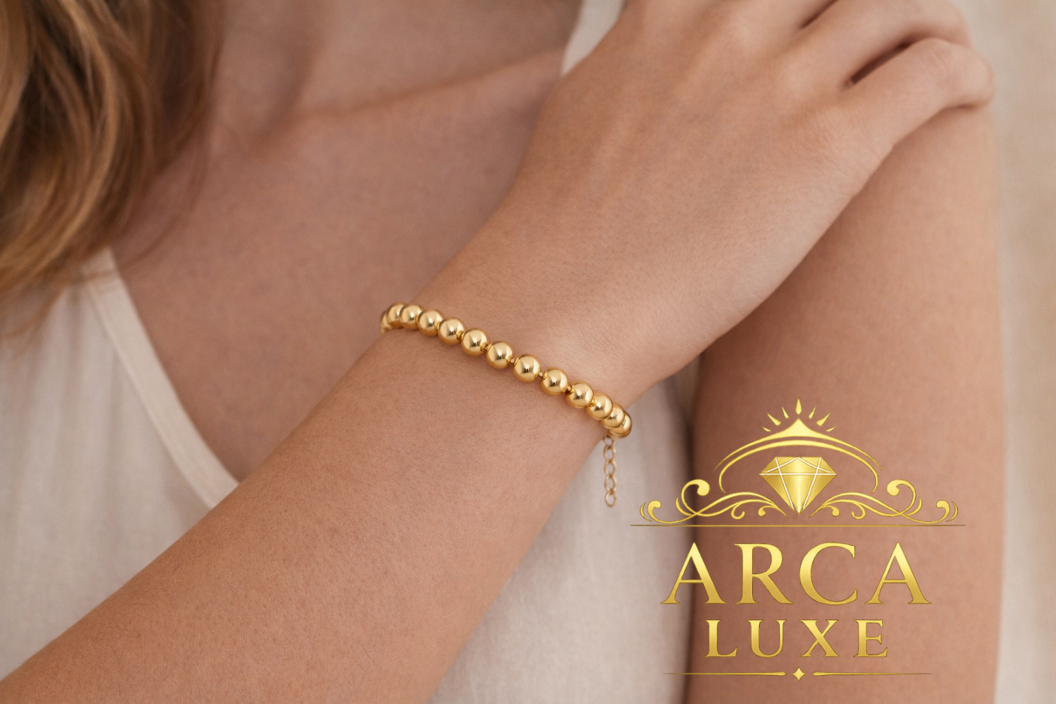 14K Solid Gold 7mm Beaded Bracelet 8"- 8.25"