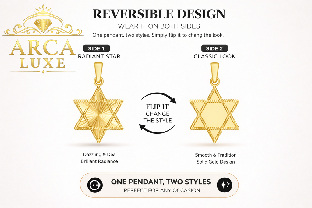 14K Reversible Radiant Star of David Pendant – Solid Gold Design