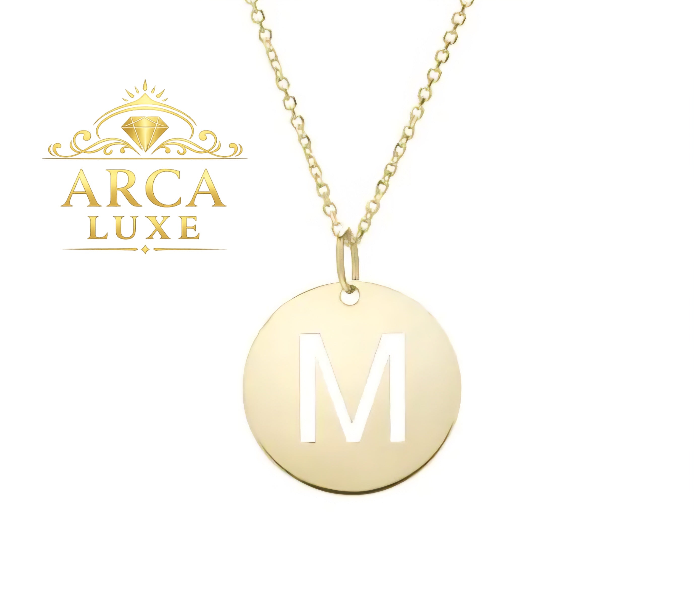 14K Solid Gold Initial Letter Disc Necklace 18" | A–Z Minimalist Pendant | Real Gold Jewelry