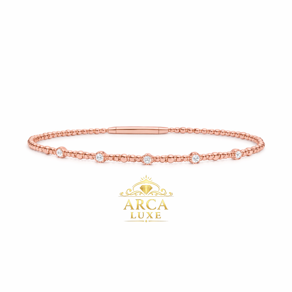 14K Solid Gold Diamond Beaded Bracelet 7"