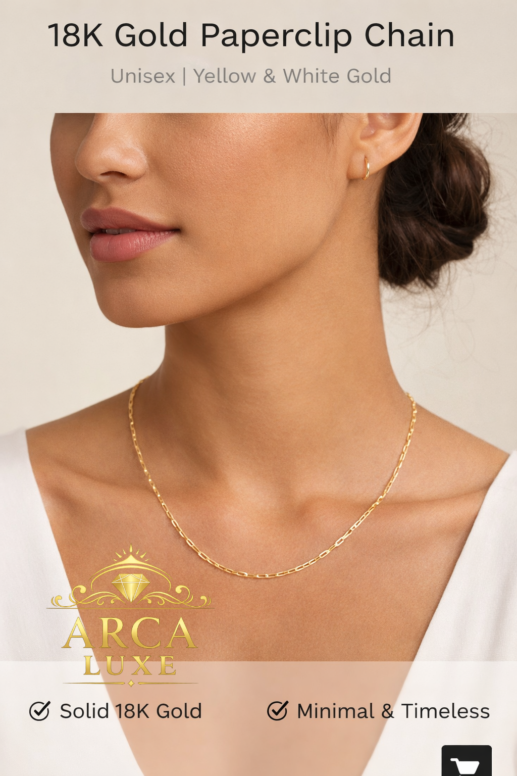 Title: 18K Gold 1.5mm Paperclip Chain – Yellow & White Gold