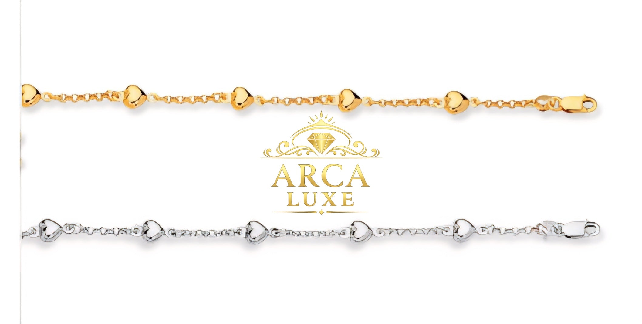 14K Solid Gold Heart Station Link Chain Bracelet